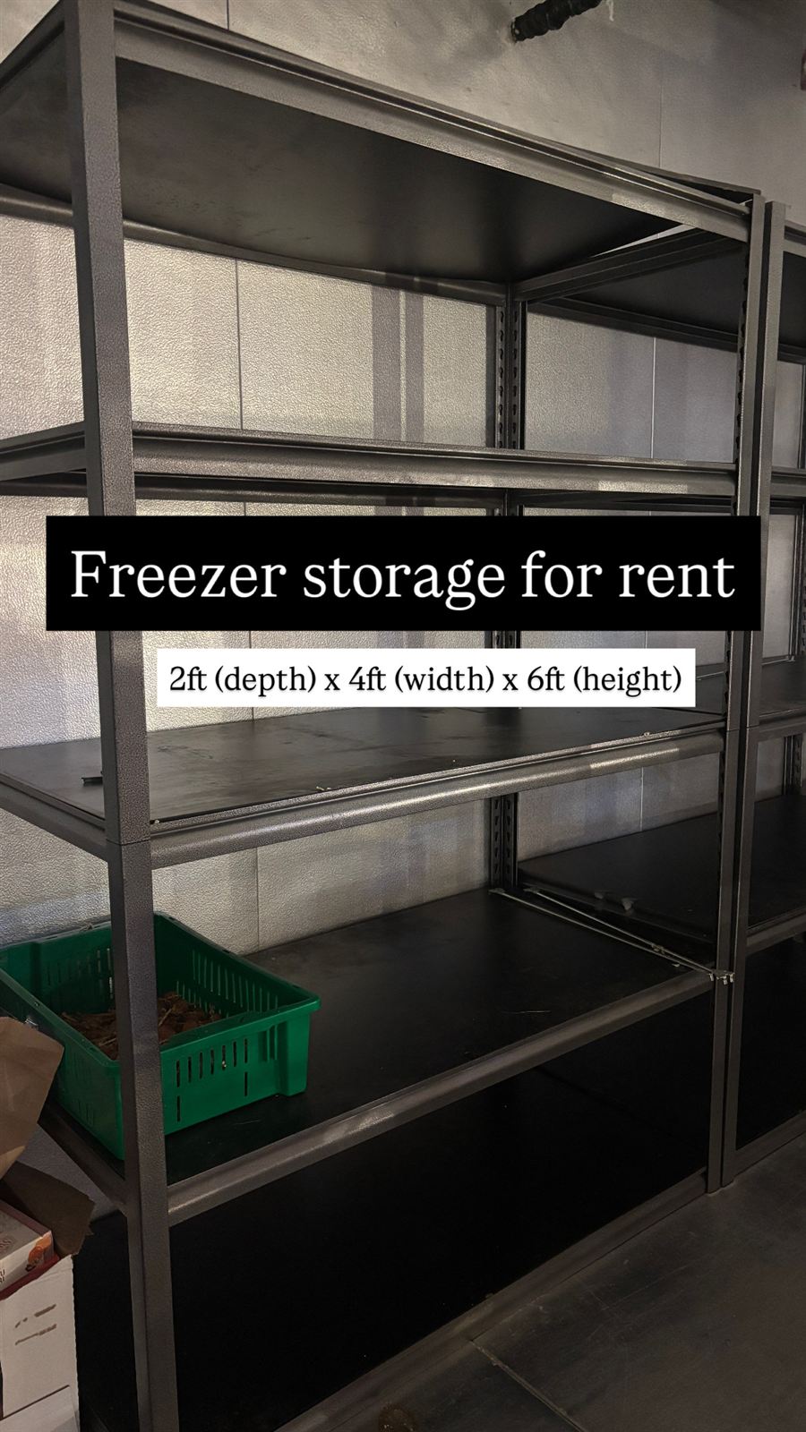 Freezer shelving sections, 2ft deep by 4ft wide by 6ft tall